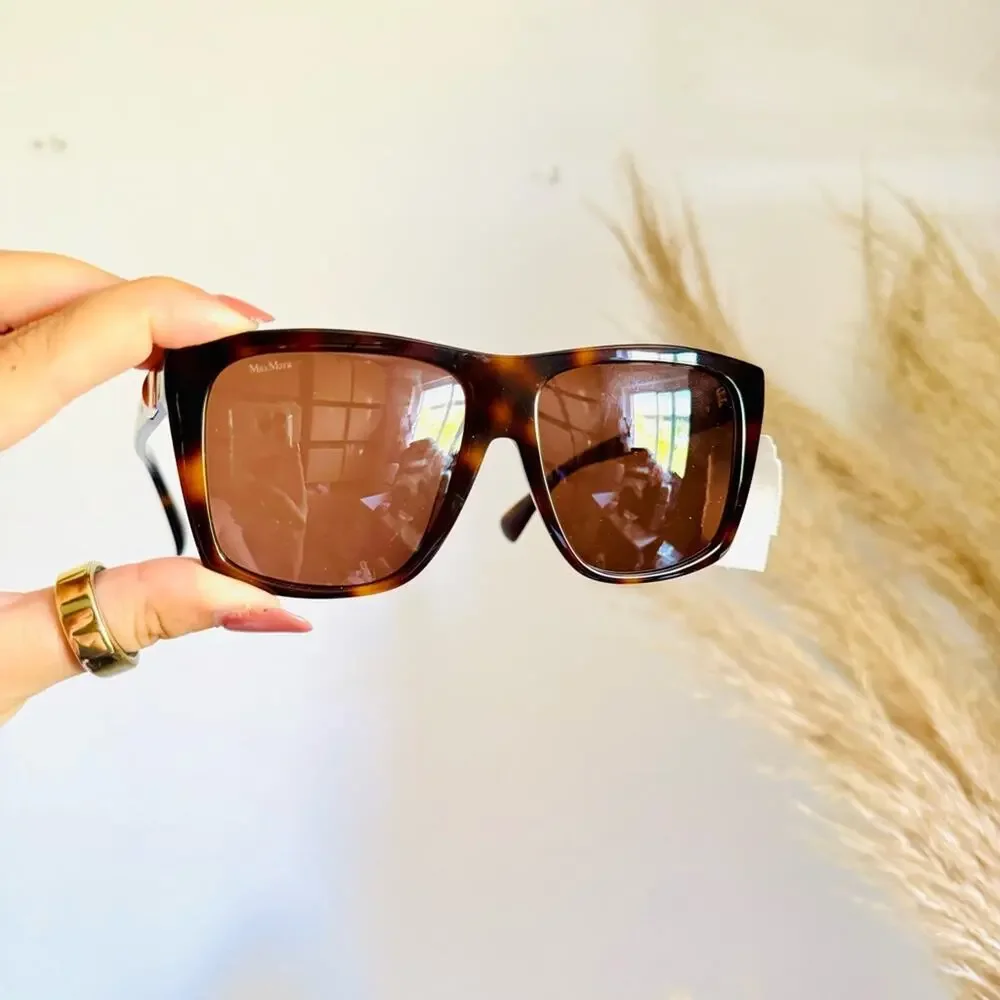 NEW MAXMARA Prism Oversized Tortoiseshell Brown Square Gold Stud Sunglasses Case